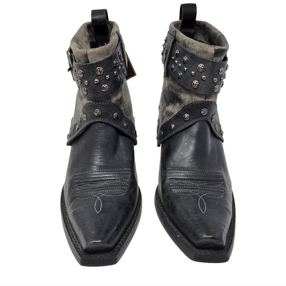 Ariat Defiance Foldover Belted Snip Toe Short Leather Studded Boots Size 6.5 B - Picture 2 of 10